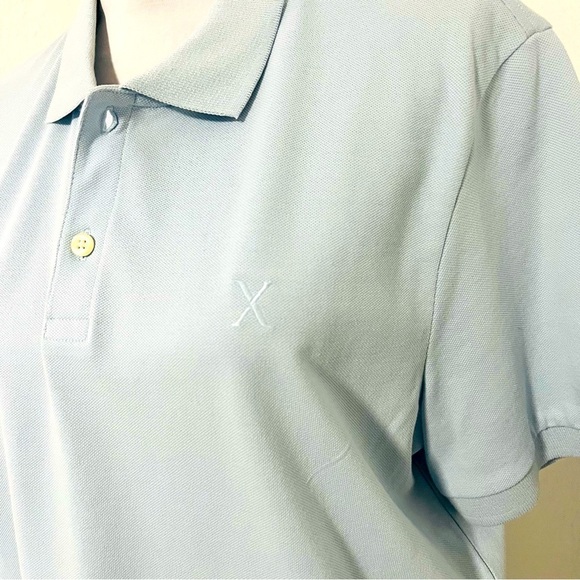 Men’ Express Medium X-Logo Perfect Pima Cotton Pique Polo Blue Fog Business NWOT - Picture 3 of 8